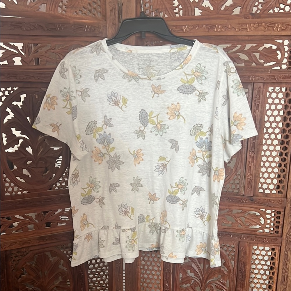 Sonoma Cream Ruffled Short Sleeve T-Shirt size XL
